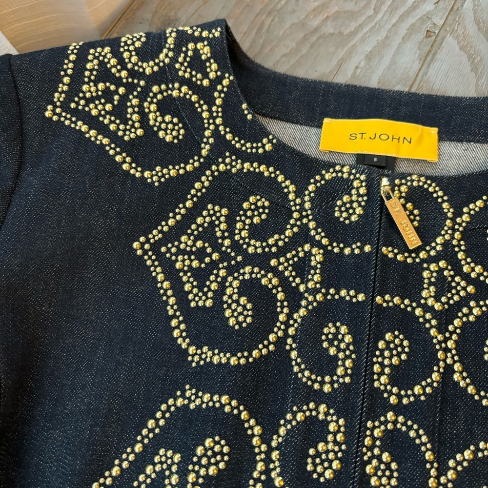 St. John denim jacket with gold embellishments | size 8 - Picture 2 of 10